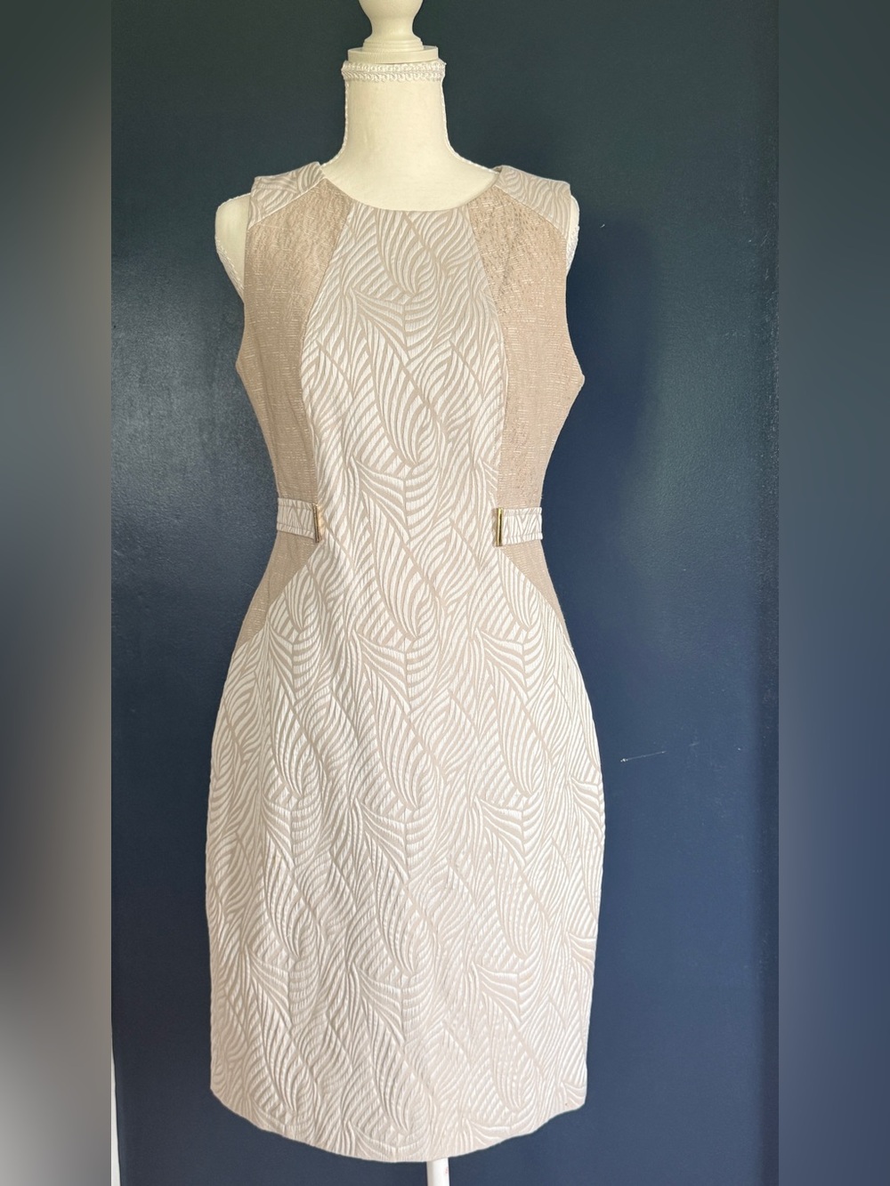 Ellen Tracy Ivory and Beige Textured Sheath Dress